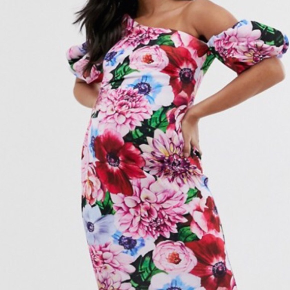 ASOS Maternity Bubble Sleeve Floral Bodycon dress